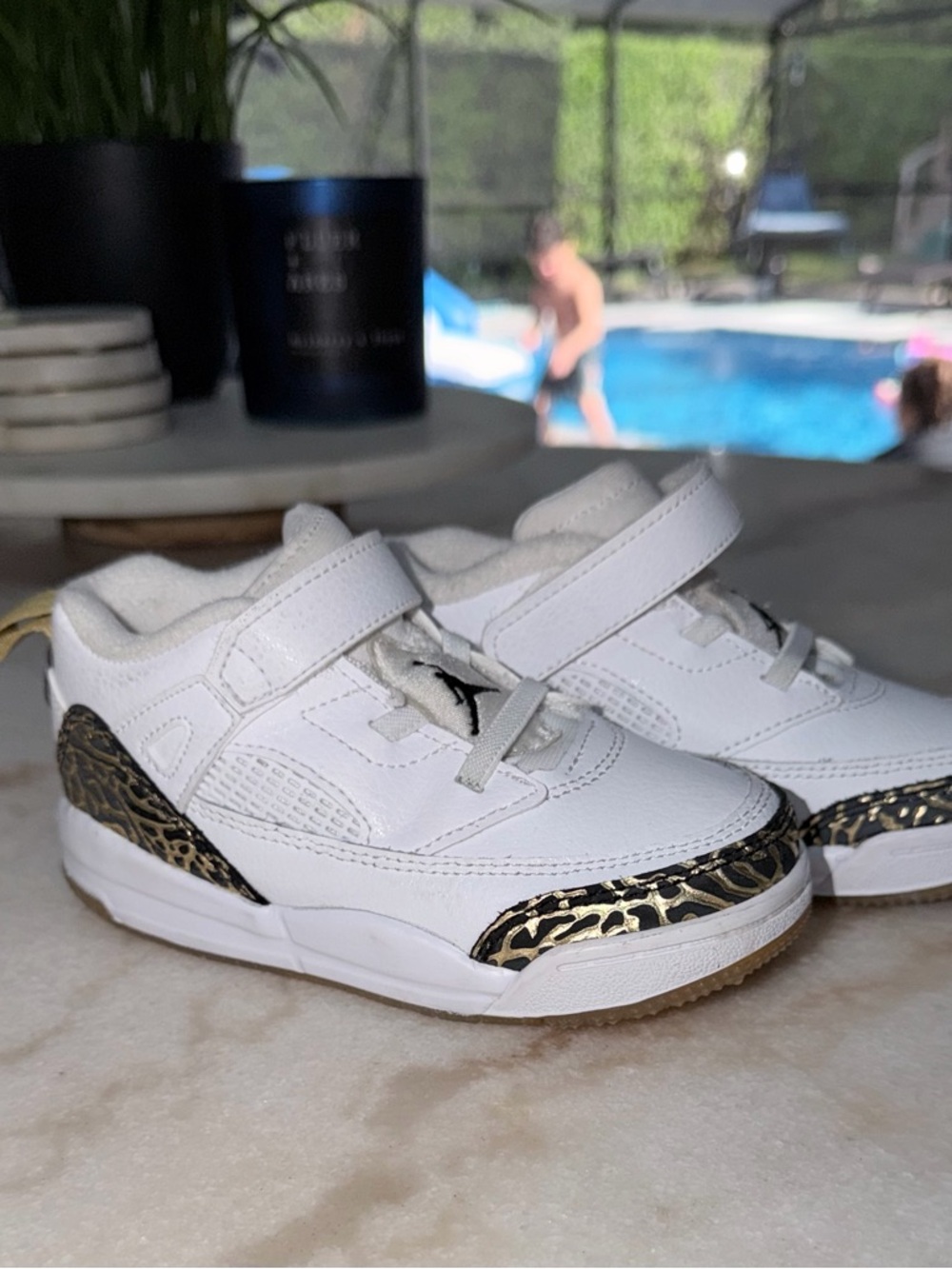 Jordan Kids White Sneakers with Gold Accent